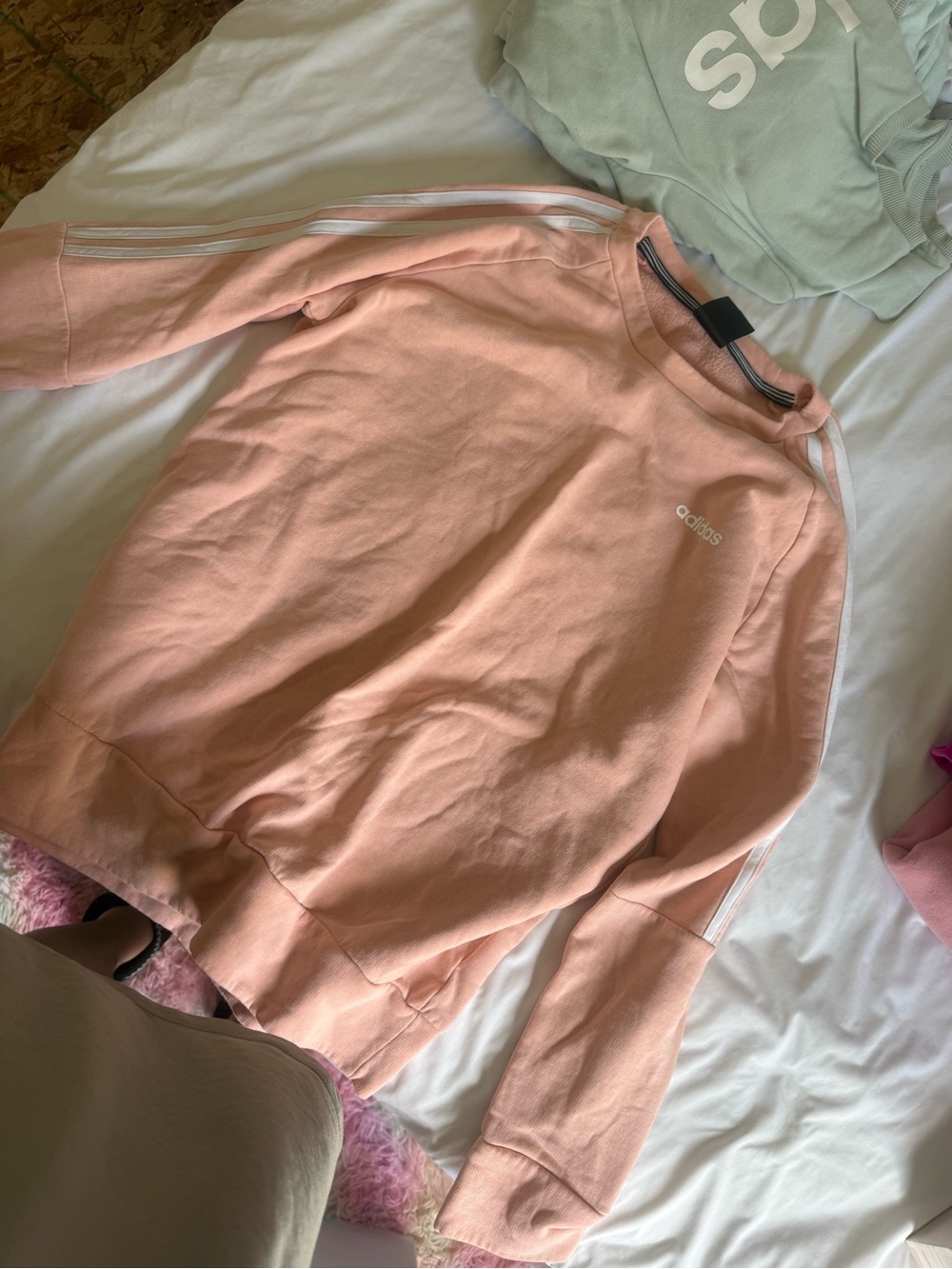 adidas Kids Peach Pink Crewneck Sweatshirt with White Stripes